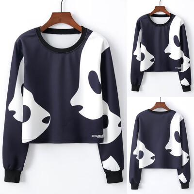 

Starmoon Woman Fashion Casual Loose O-Neck Panda Print Short Pullover