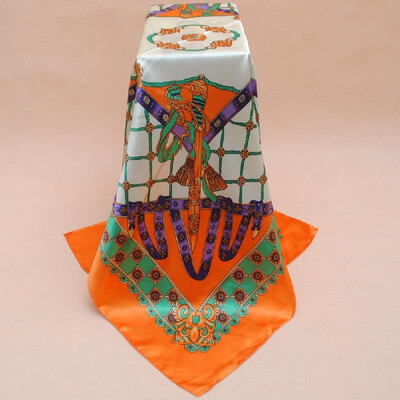 

New Vintage Women Scarf Contrast Print Square Design Wraparound Thin shawl Satin Kerchief
