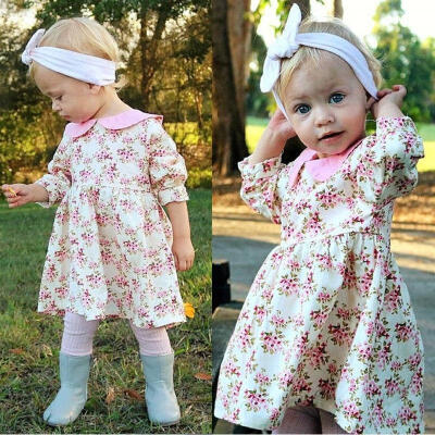 

Kid Infant Baby Girl Long Sleeve Dresses Toddler Floral Outfit Dress Clothes