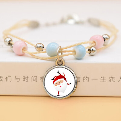 

Fashion Time Gem Christmas Tree Elk Snowman Pendent Bracelet For Childrens