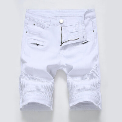 

〖Follure〗Mens Summer Hole Zipper Crumple Fit Straight Denim Vintage Style Jeans Pants