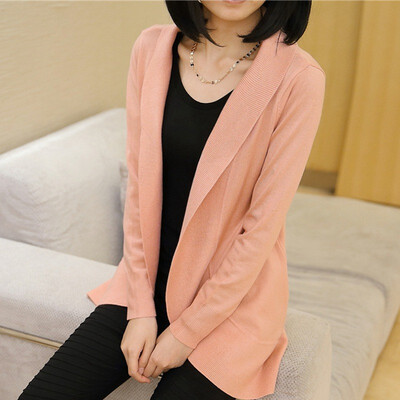 

2018 spring&autumn wear new Korean version of womens loose suit collar knitted cardigan long sleeve sweater jacket