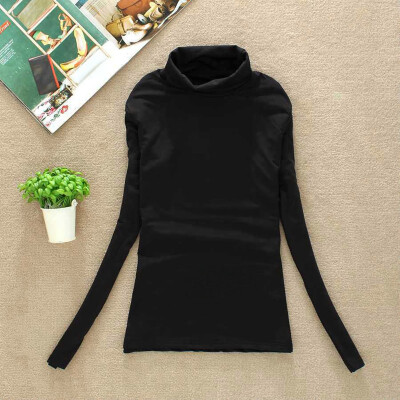 

2017 Women Turtleneck Long Sleeve Slim Tops Knit Sweater Solid Blouse T-shirts