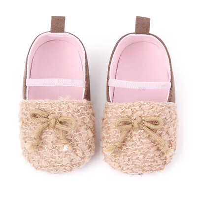

Baby Girl Breathable Plush Bowknot Print Anti-Slip Casual Sneakers Toddler Soft Soled Walking Shoes 0-12M