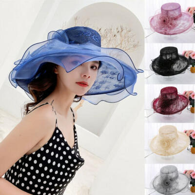 

Women Kentucky Derby Sun Hat Wide Brim Wedding Tea Party Church Organza Hats NEW