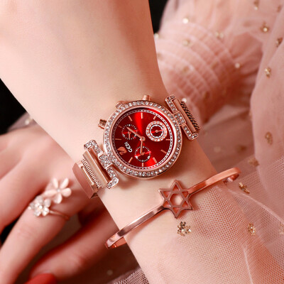 

Girls watch rhinestone mesh belt quartz watch ladies tide Korean version steel waterproof female watch