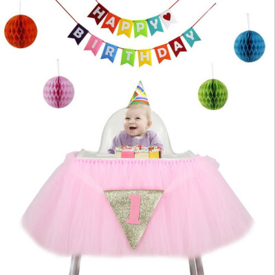 

FUNNYBUNNY 1st Birthday Tutu Skirt for High Chair Decoration for Party Supplies Baby Pink