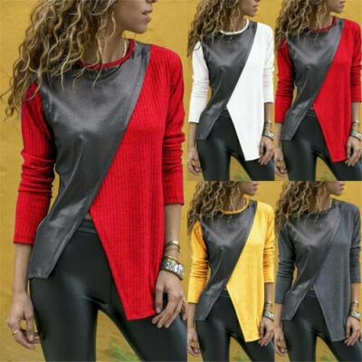 

New Women Loose Crew Neck Long Sleeve Splicing Ladies Casual Tops T-Shirt Blouse