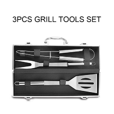 

3pcs BBQ Grill Tools Set Professional Grill Accessories Spatula Fork Basting Brush Tongs Stainless Steel Grill Barbecue Cook Acces