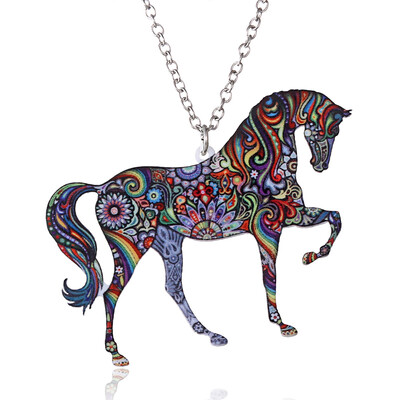 

Handmade Jewelry Colorful Double Side Acrylic Printing Flower Cat Dog Dragon Pendant Necklace For Women Costume Sweater Chain
