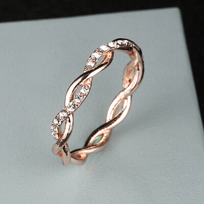 

Size 5-10 Womens Rose Gold Inlaid Crystal Twist Rings Wedding Party Jewelry Gift