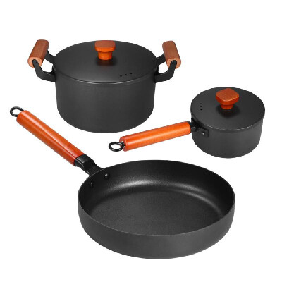 

3pcsset Iron Pan Set of 3 Casting Iron Pan Nonstick Iron Pot Soup Pot Milk Pot Frying Pan