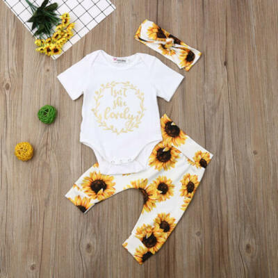 

Infant Baby Girl Short Sleeve Sunflower Tops RomperLong Pants Outfits Clothes