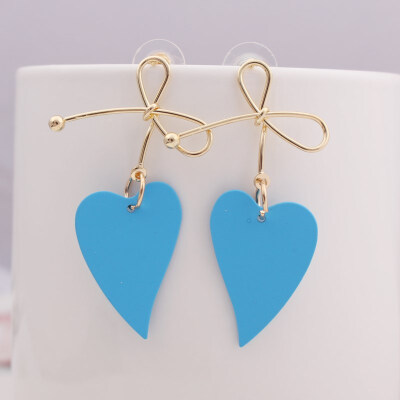 

EK553 New Style Gold Color Big Metal Bowknot Heart Drop Earrings for Women Handmade Sweet Wedding Jewelry Pendientes Gift