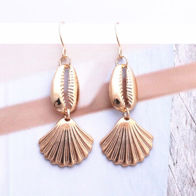 

EK646 Bohemian Sea Shell Drop Earrings For Women Metal Starfish Conch Shell Cowrie Statement Earrings 2019 Summer Beach Jewelry