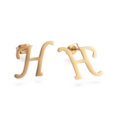 

304 Stainless Steel Stud Earrings Alphabet LetterH 115x13x1mm Pin 07mm