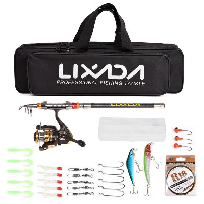 

Lixada Fishing Rod Reel Combo Telescopic Fishing Rod Spinning Reel Fishing Line Lures Hooks Swivels Saltwater Freshwater Travel Fi