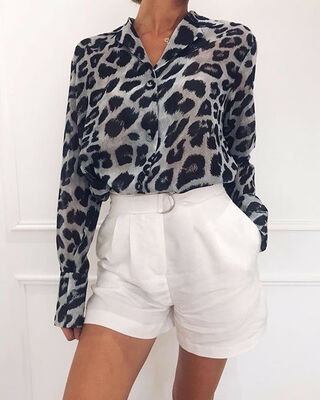 

Women Shirt Leopard Print Long Sleeve Tops Ladies Loose Blouse Plus Size -2XL