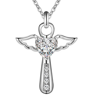 

Silver Color Cross Heart Wings Pendant Necklaces For Woman Crystal Pendant Cubic Zirconia Long Necklace Bijoux Jewelry