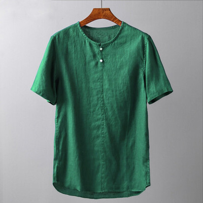 

Toponeto Mens Summer New Style Fashion Pure Cotton And Hemp Short Sleeve Comfortable Top