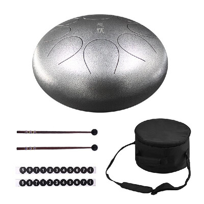 

12 Inch Steel Tongue Drum Handpan Drum Hand Drum 8 Tones Percussion Instrument with Drum Mallets Carry Bag Note Sticks for Meditat