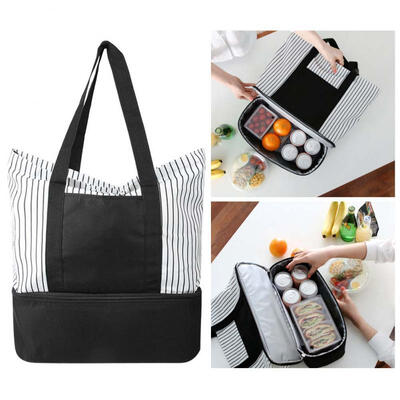 

Greensen Stripe Portable Large Capacity Fashion Lunch Bag Insulated Thermal Cooler Travel Storage Bag