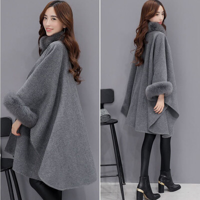 

Roseonmyhand Fashion Women Jacket Casual Woollen Outwear Fur Collar Parka Cardigan Cloak Coat