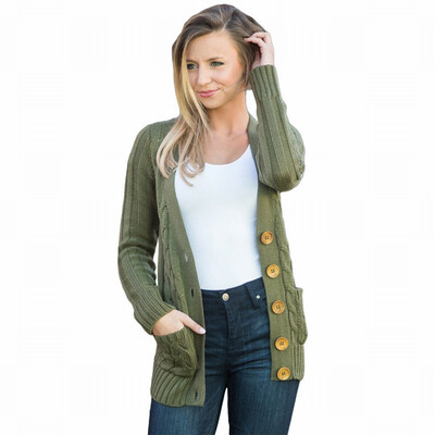 

V-neck button pocket long-sleeved sweater cardigan casual womens knit sweater