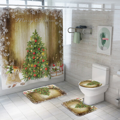 

Siaonvr Christmas Print Toilet Bathroom Mat And Shower Curtain Four-Piece Set