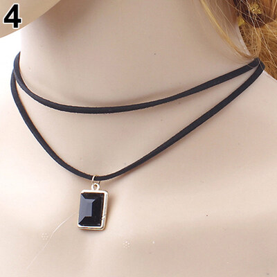 

Womens Vintage Choker Square Rhinestone Pendant Short Chain Necklace Jewelry
