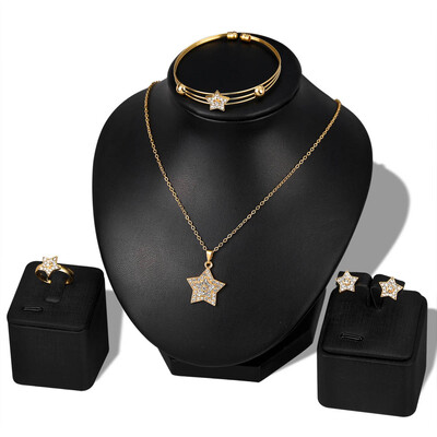 

Earring Design Adjustable Necklace Ring Crystal Women Metal Personality Jewelry Sets Set Plated Fashion Star Bracelet Vogue
