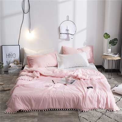 

Summer Throw Quilts Fresh Pink Patchwork Quilt Stitching Small Balls Duvet 1pc Soft Bedspread Solid Bed Cover Pastoral Bed Linen