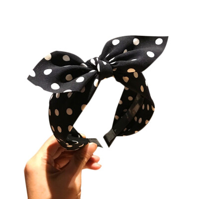 

Kawaii Ladies Vintage Wide Hair Hairband Cute Party Headwear Womens Polka Dot Bowtie Headband