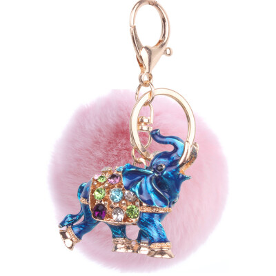 

Soft 8CM Rex Rabbit Hair Ball Diamond Alloy Elephant Keychain Lovers Bags Mobile Phone Accessories
