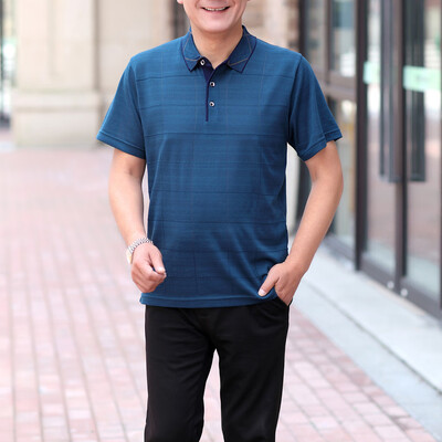 

Toponeto Men Summer Old Mens Shirts Father Tops Fashion High Qulity Striped Top Blouse