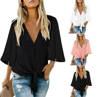 

US Womens Ladies Summer Short Sleeve Shirt Loose Casual Blouse Tops T-Shirt