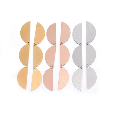 

304 Stainless Steel Stud Earrings Dangle Earrings Half Round Mixed Color 80x11x1mm Pin 08mm