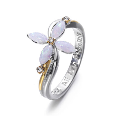 

With God All Things Are Possible" Two Tone Diamond Cross Flower Ring Women