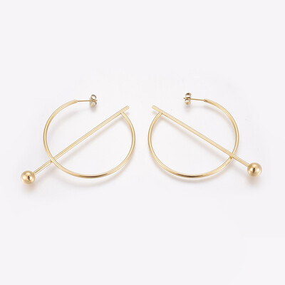 

304 Stainless Steel Stud Earrings Golden 51x75x8mm Pin 08mm