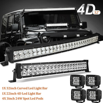 

32Inch Curved LED Light Bar 3034 22 4" Pods Offroad Truck SUV 4WD Marine