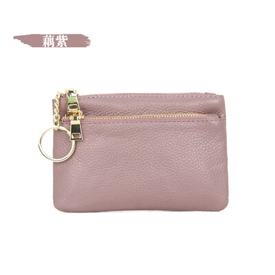 

2019 new top layer cowhide Europe&America ladies zipper leather purse leather key ring bag mini coin bag