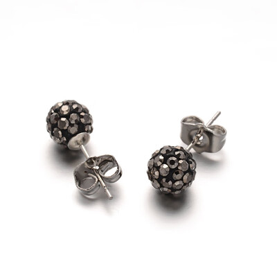 

Polymer Clay Rhinestone Ball Stud Earrings with Stainless Steel Stud Earring Findings Stainless Steel Color Hematite 8mm Pin