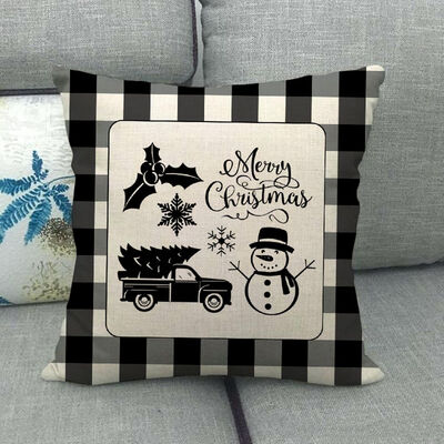 

New Merry Christmas Linen Pillowcase Cushion Cover Deer Red Plaid Cover Case Gift Home Decor