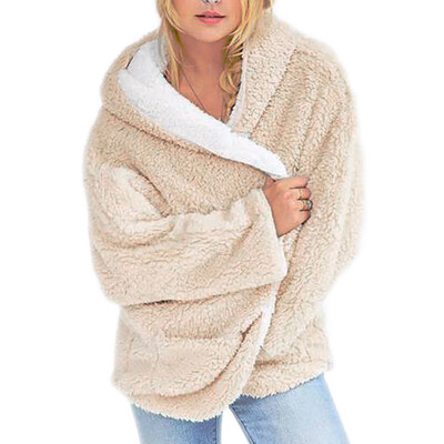 

Toponeto Womens Casual Fleece Fuzzy Faux Shearling Warm Winter Oversize Hooded Coat