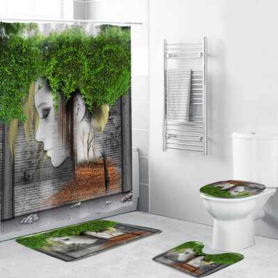 

Toponeto 4PCS Non Slip Toilet Polyester Cover Mat Set Bathroom Shower Curtain