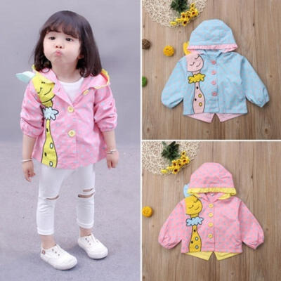 

Cute baby girl autumn cartoon giraffe jacket coat button hooded jacket