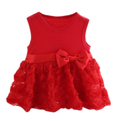 

Kids Baby Girls Dresses Flower Red Pink Sleeveless Party Vestisos 0-5T