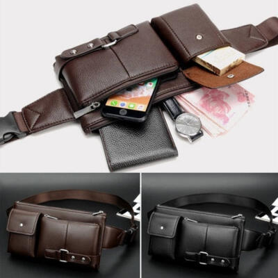 

NEW Men&39s Genuine Leather Black Fanny Pack Waist Bag Hip Belt Pouch Travel Purse