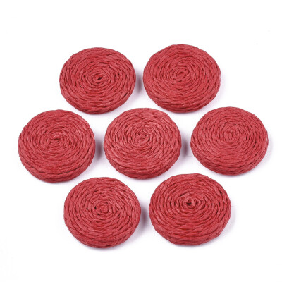 

Handmade Woven Beads Paper Imitation Raffia Covered with Wood No HoleUndrilled Flat Round Red 3033x67mm