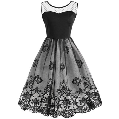 

Mesh Lace Trim Backless Cocktail Dress